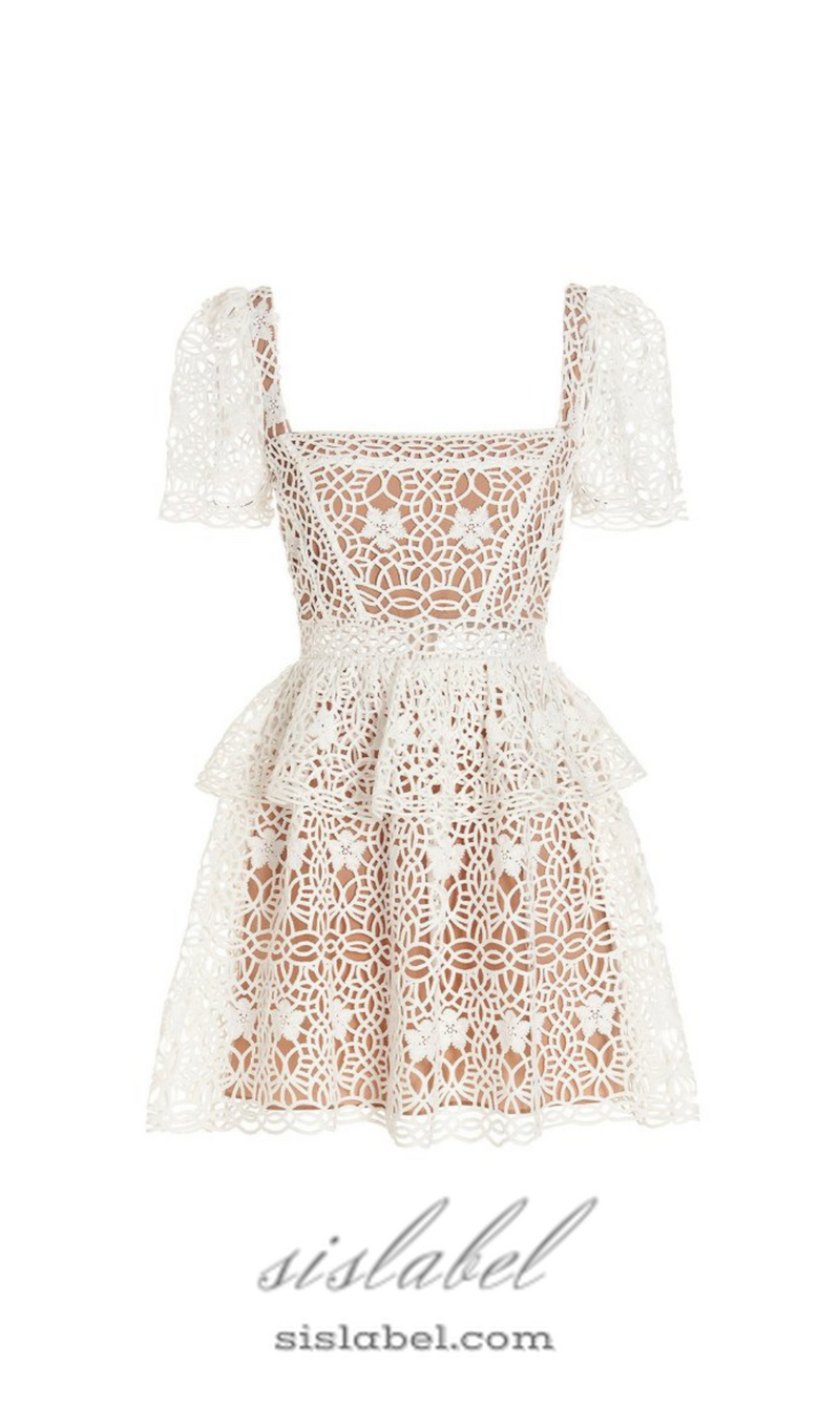 GUIPURE LACE LAYERED MINI DRESS