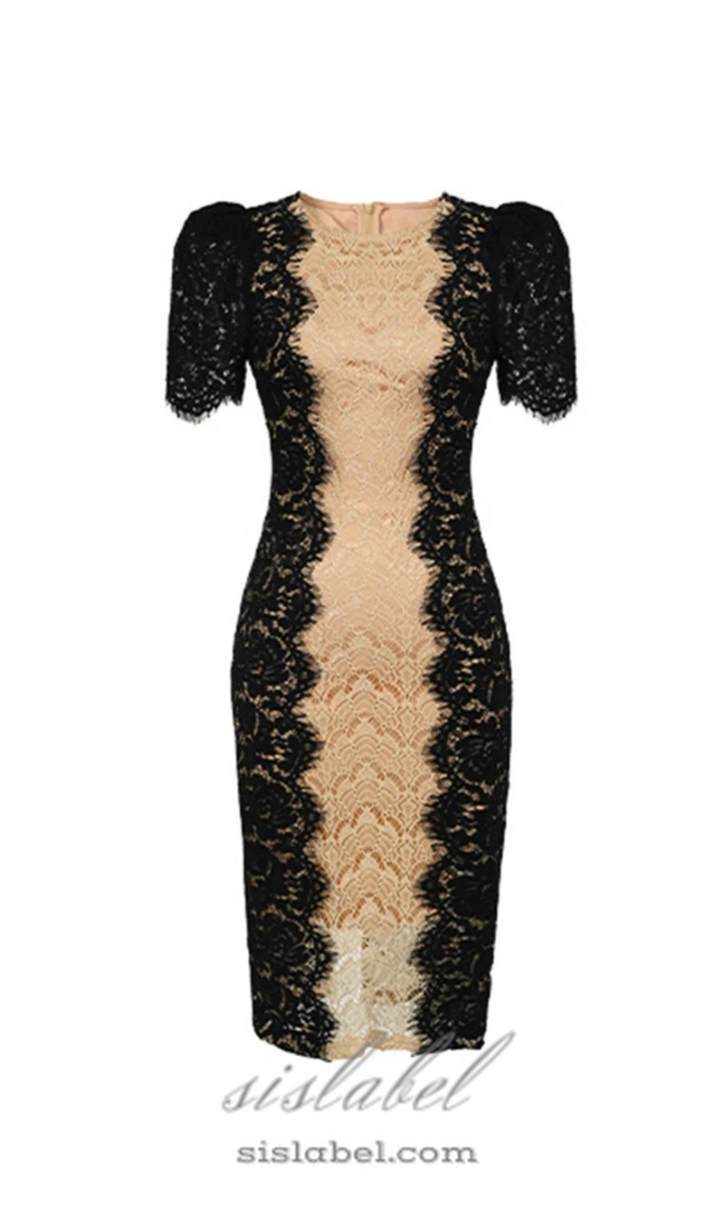 MIXED COLORS LACE FITTED MINI DRESS