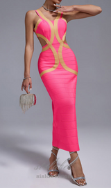 PEACH CUTOUT MAXI BANDAGE DRESS