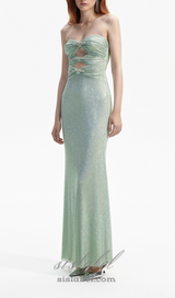 MINT RHINESTONE STRAPLESS MAXI DRESS