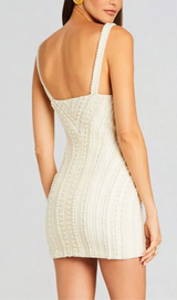 PEARL STUDDED WHITE MINI BODYCON DRESS