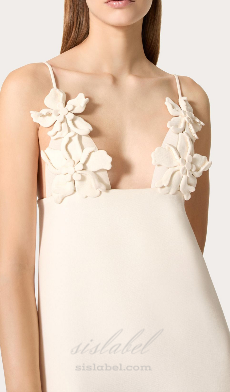 EMBROIDERED CREPE COUTURE MINI DRESS IN WHITE