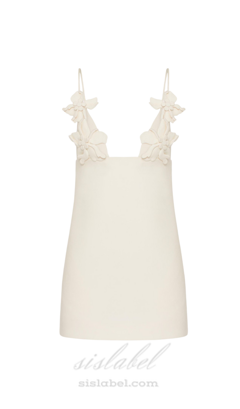 EMBROIDERED CREPE COUTURE MINI DRESS IN WHITE