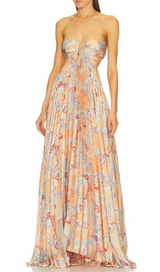 MOIRA CUTOUT FLORAL PRINTED HALTERNECK GOWN