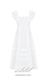 SQUARE COLLAR LACE MESH MAXI DRESS IN WHITE