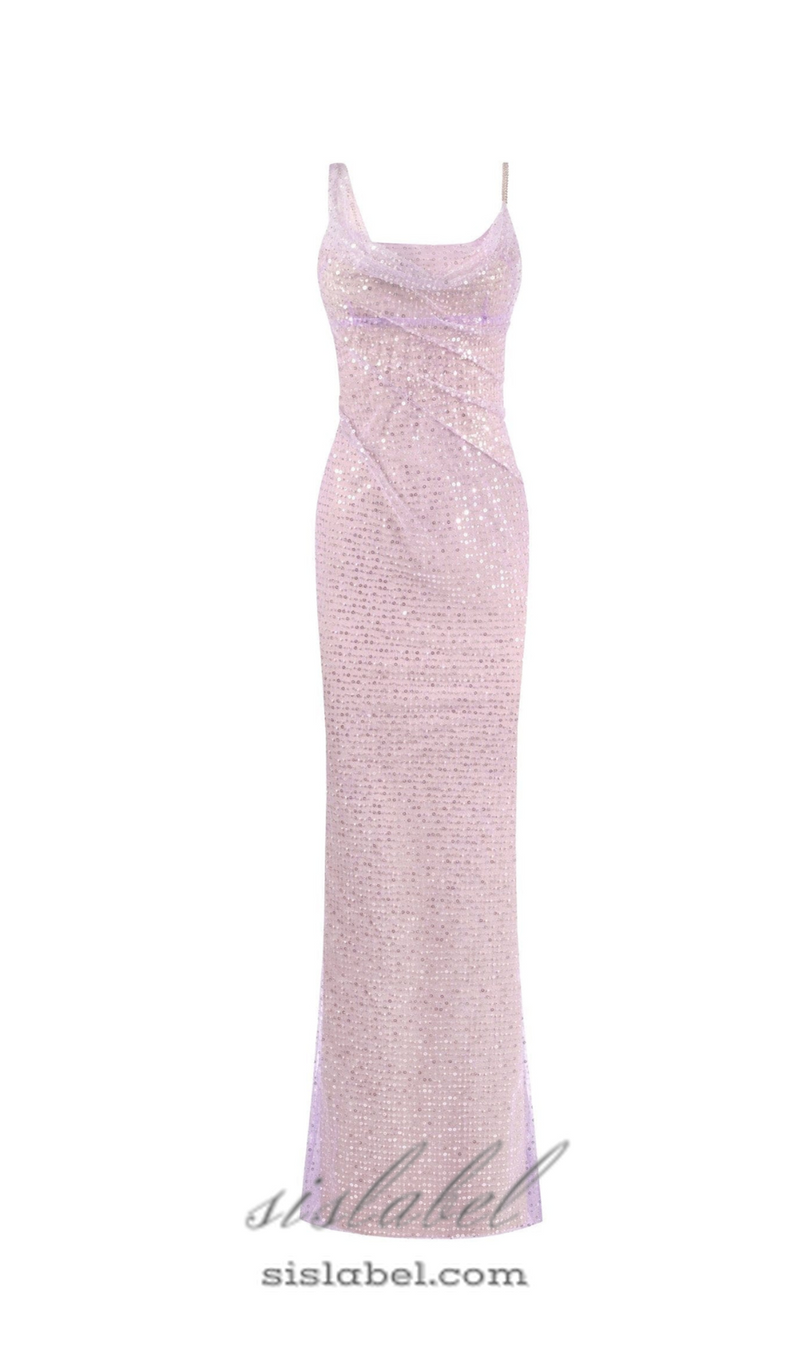 SEQUIN GLITTERING MAXI DRESS IN PALE PURPLE