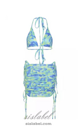 PRINTED BIKINI TOP SKIRT TWO PIECE SET IN GREEN BLUE