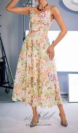 MULTICOLOR FLORAL EMBROIDERED MIDI DRESS