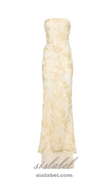 EMBROIDERED STRAPLESS GOWN IN APRICOT