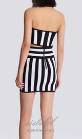 STRIPED HALTERNECK CROPPED TOP SKIRTS SET