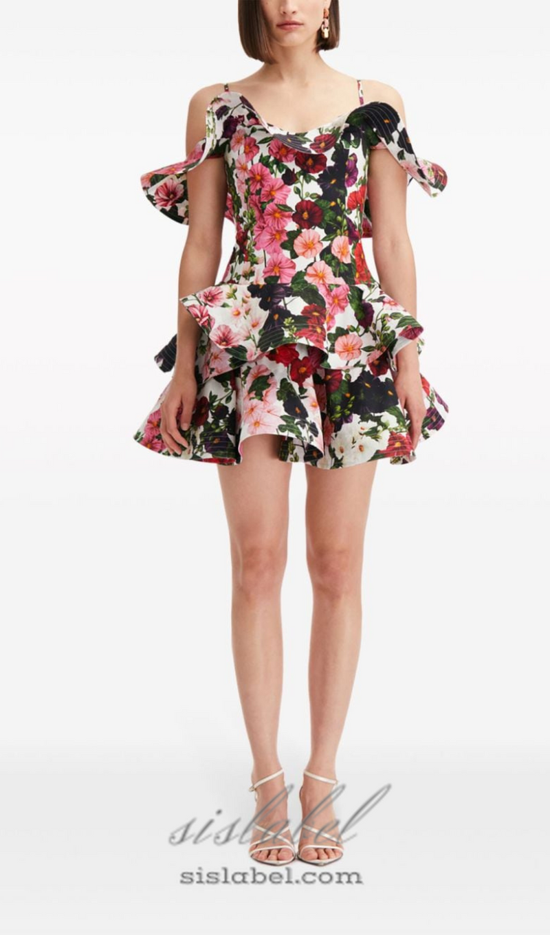 MULTICOLOR FLORAL PRINTED MINI DRESS