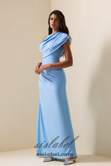 CASI SIDE-SLIT DRAPED JERSEY GOWN IN BLUE