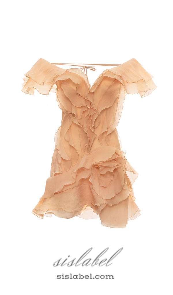 SABRINA RUFFLE LAYERS STRAPLESS MINI DRESS IN CORAL