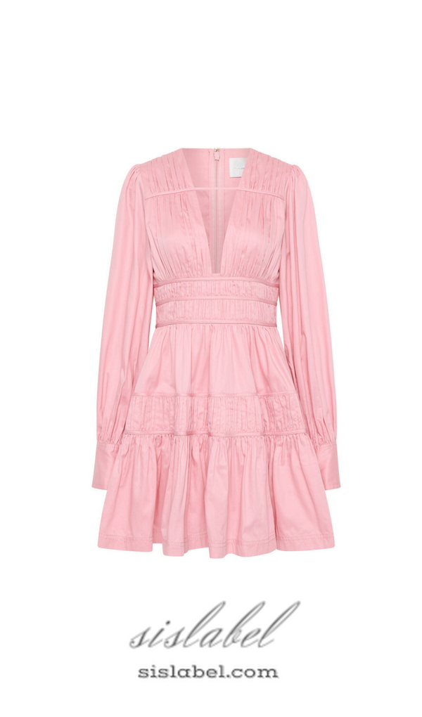 VALERIE FALLINGWATER RUCHED MINI DRESS IN PINK