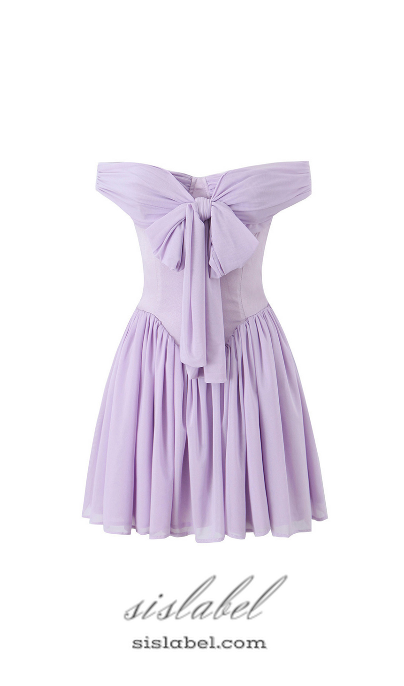 YVETTE PALE PURPLE OFF SHOULDER MESH MINI DRESS