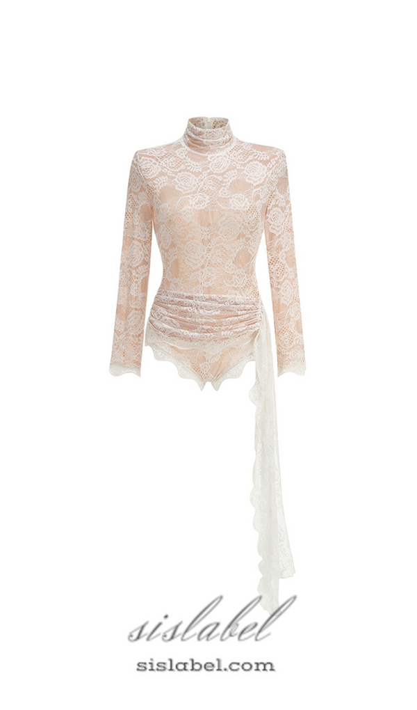 ZANNA WHITE HIGH NECK EMBROIDERED LACE BODYSUIT