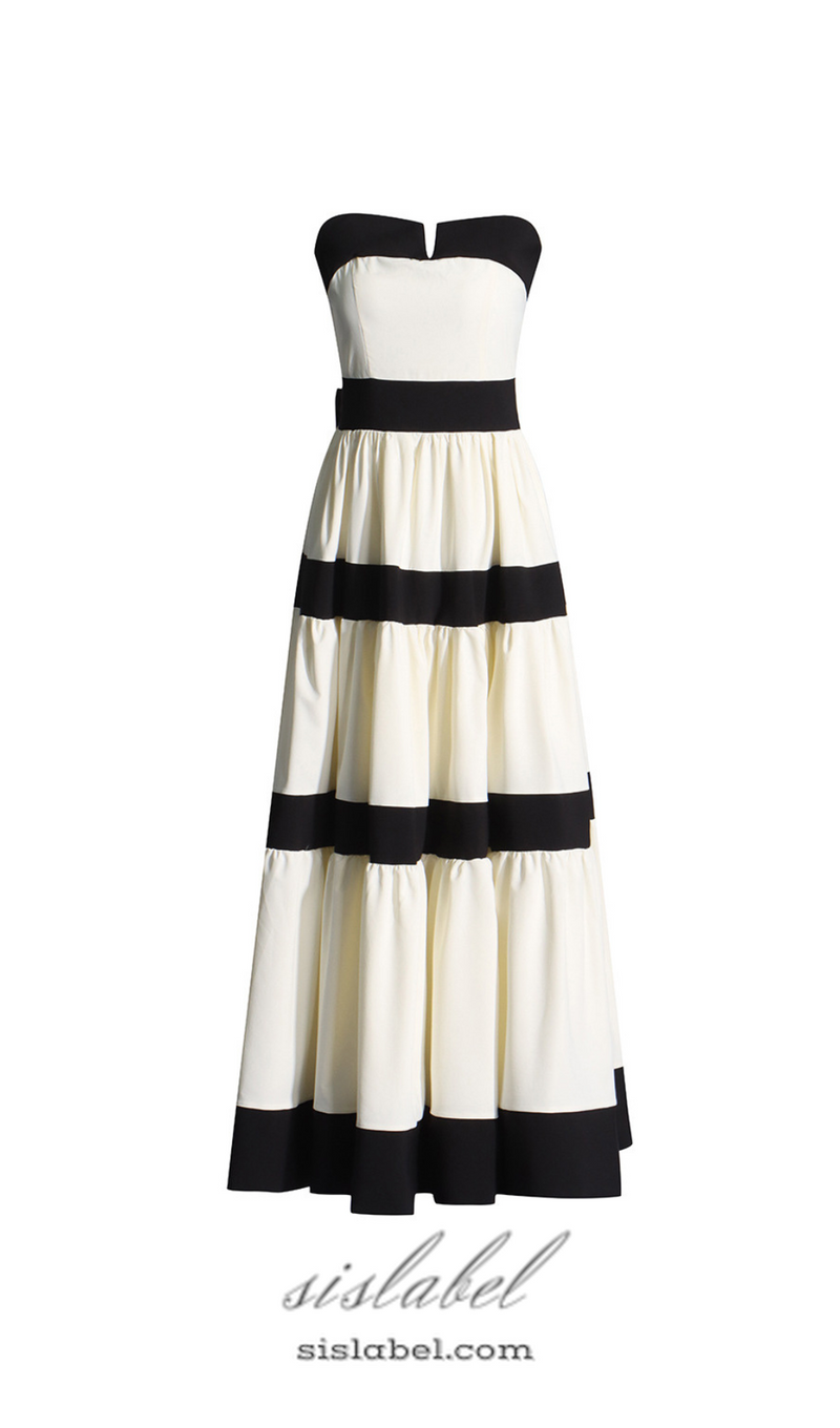 FAITHE WHITE STRAPLESS STRIPED BOWKNOT MAXI DRESS