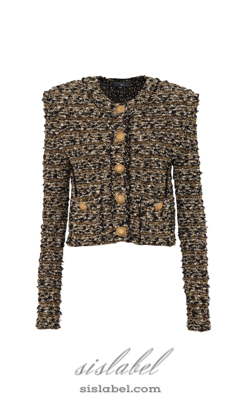 Cropped lurex tweed jacket in gold