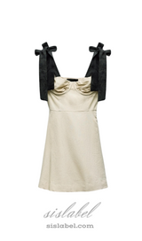 linen blend mini dress with contrast bows