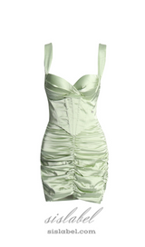 CUSI CORSET RUCHED MINI DRESS IN GREEN