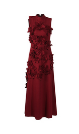 ANNONA RED FLOWER EMBELLISHED MAXI DRESS