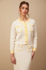 Jessie white textured knit cardigan & skirt matching set