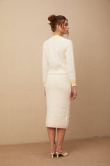 Jessie white textured knit cardigan & skirt matching set