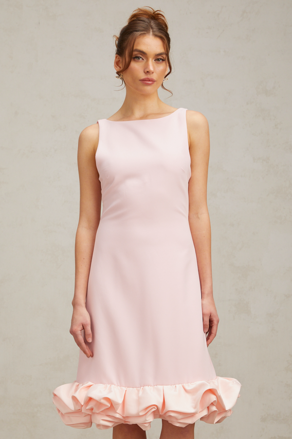 Charlène pink ruffled sleeveless midi dress