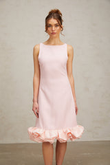 Charlène pink ruffled sleeveless midi dress