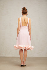 Charlène pink ruffled sleeveless midi dress