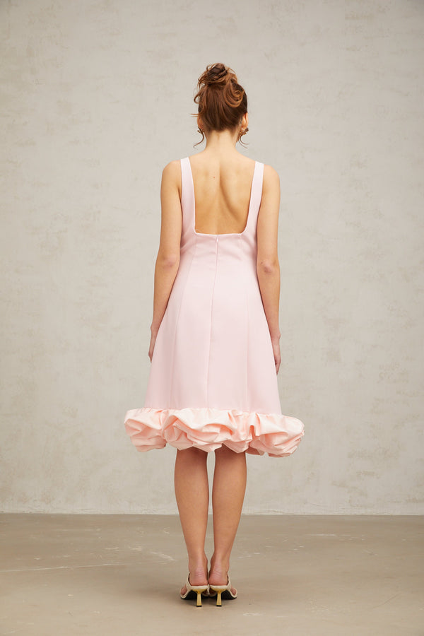 Charlène pink ruffled sleeveless midi dress