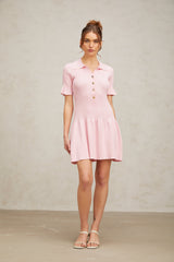 Nolwenn pink flared fine-knit mini dress