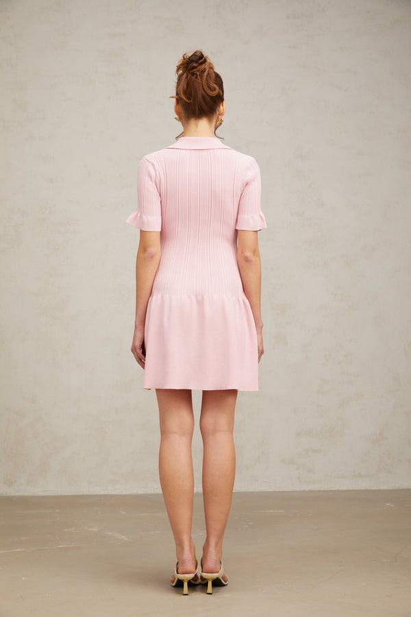 Nolwenn pink flared fine-knit mini dress