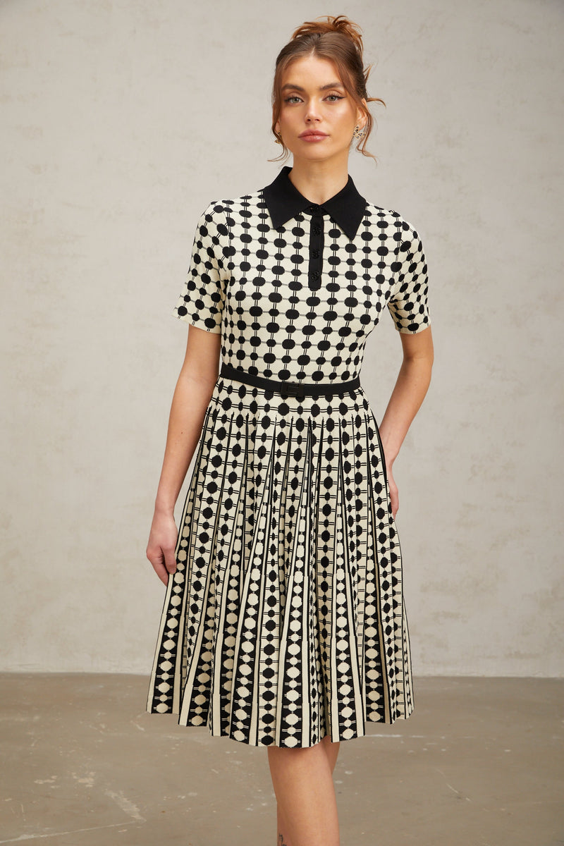 Xavière color-blocked polka-dot knit midi dress