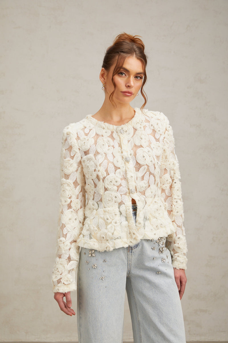 Marianne floral-appliqué embellished jacket