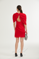 CLARABELLE RUCHED DRAPED MINI DRESS IN RED