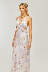 AGATHE DEEP V-NECK FLORAL-PRINT MIDI DRESS