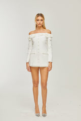 JEANNE FAUX-FLOWER BLAZER DRESS SET IN WHITE