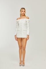 JEANNE FAUX-FLOWER BLAZER DRESS SET IN WHITE