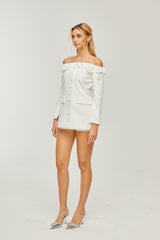 JEANNE FAUX-FLOWER BLAZER DRESS SET IN WHITE