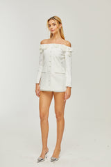 JEANNE FAUX-FLOWER BLAZER DRESS SET IN WHITE