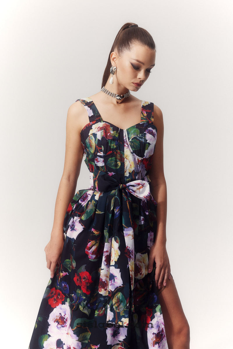 TRUDA MULTICOLOR FLORAL PRINTED MIDI DRESS