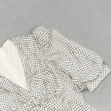 WHITE POLKA DOT PUFF SLEEVE RUCHED RUFFLE HEM DRESS