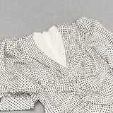 WHITE POLKA DOT PUFF SLEEVE RUCHED RUFFLE HEM DRESS