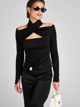 Odette black ruched stretch-jersey top