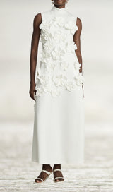 ANNONA WHITE FLOWER EMBELLISHED MAXI DRESS