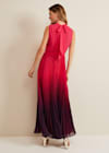 ombre pleated draped maxi dress