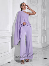 halter shawl jumpsuit in purple