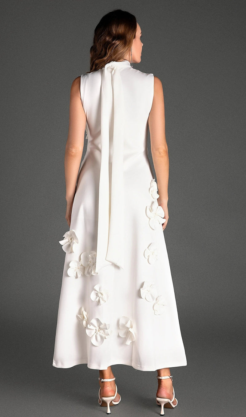 ANNONA WHITE FLOWER EMBELLISHED MAXI DRESS