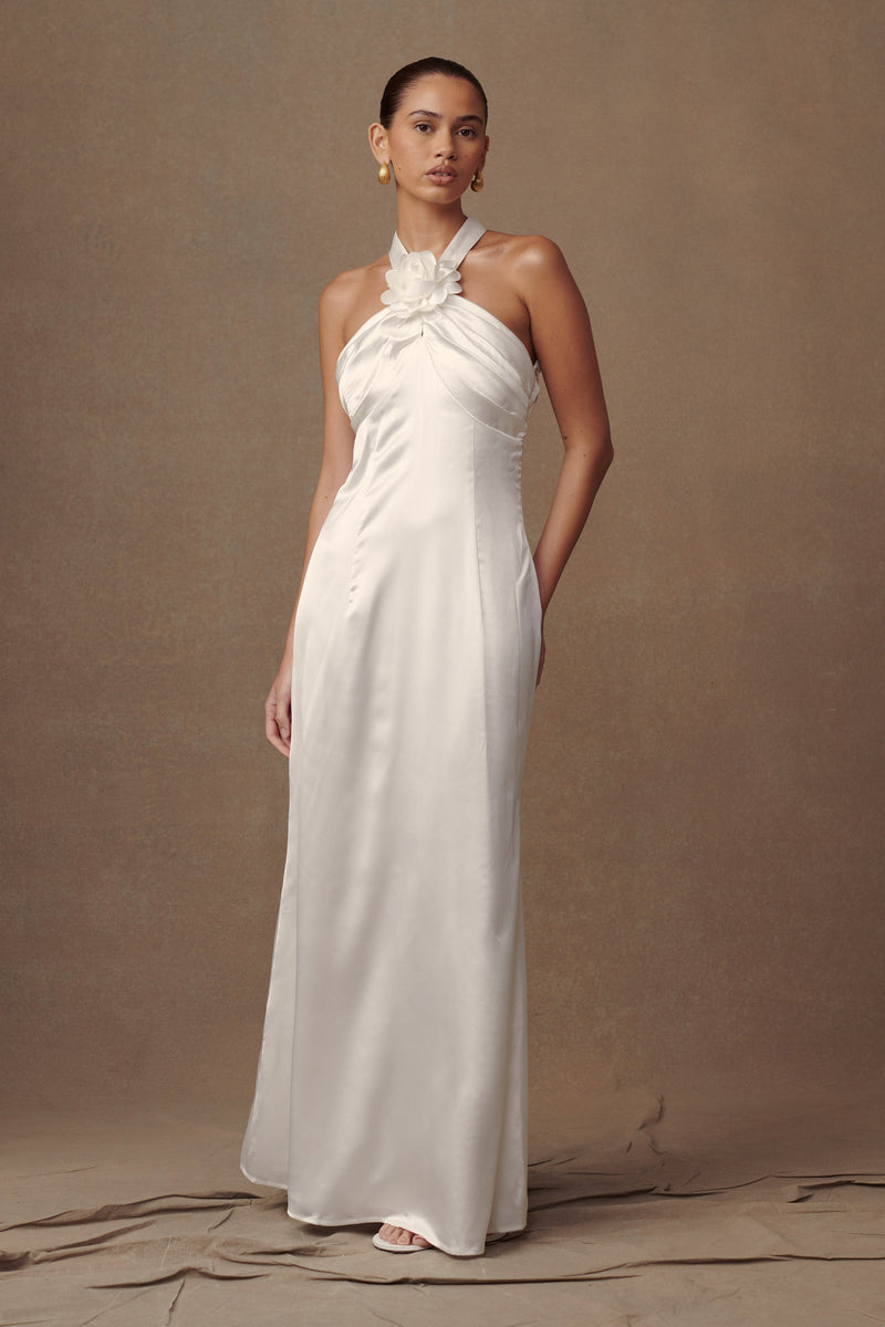 Dylan Rose Halter Maxi Dress in White